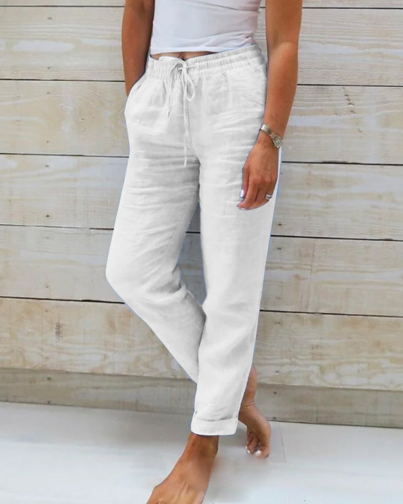 Breathable women’s linen Pants – elastic waistband, high-quality fabric, for every occasion
