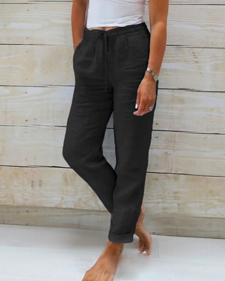 Breathable women’s linen Pants – elastic waistband, high-quality fabric, for every occasion