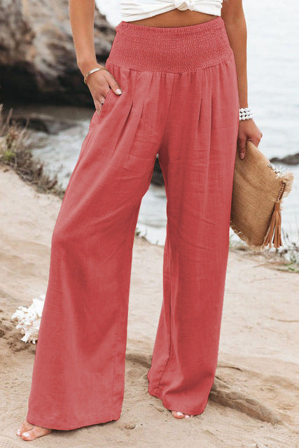 Breathable women’s high-waist Pants – relaxed fit, stretchy linen, for office and casual outings
