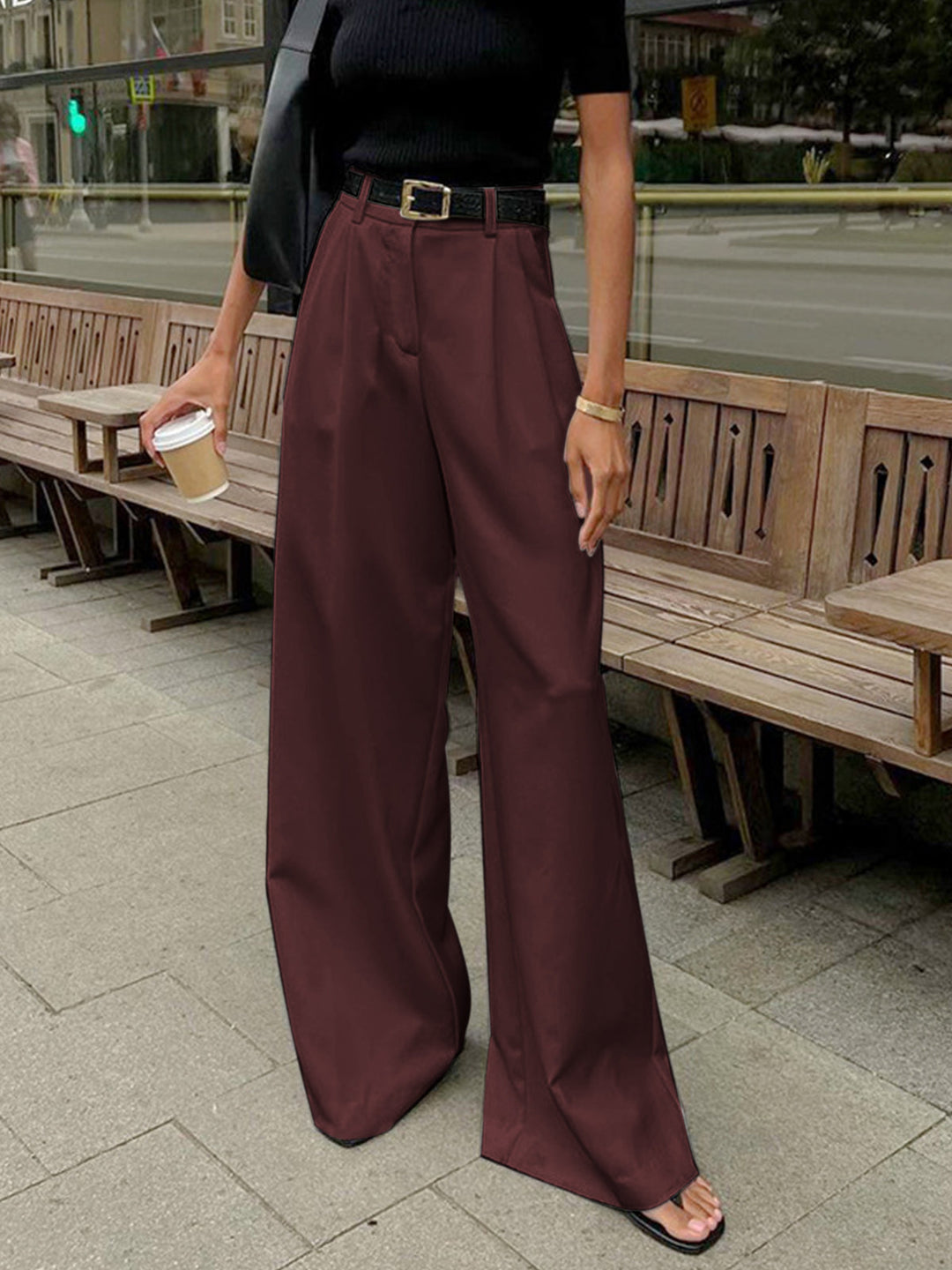 Breathable women’s wide-leg Pants – relaxed fit, easy-care fabric, for casual and office wear