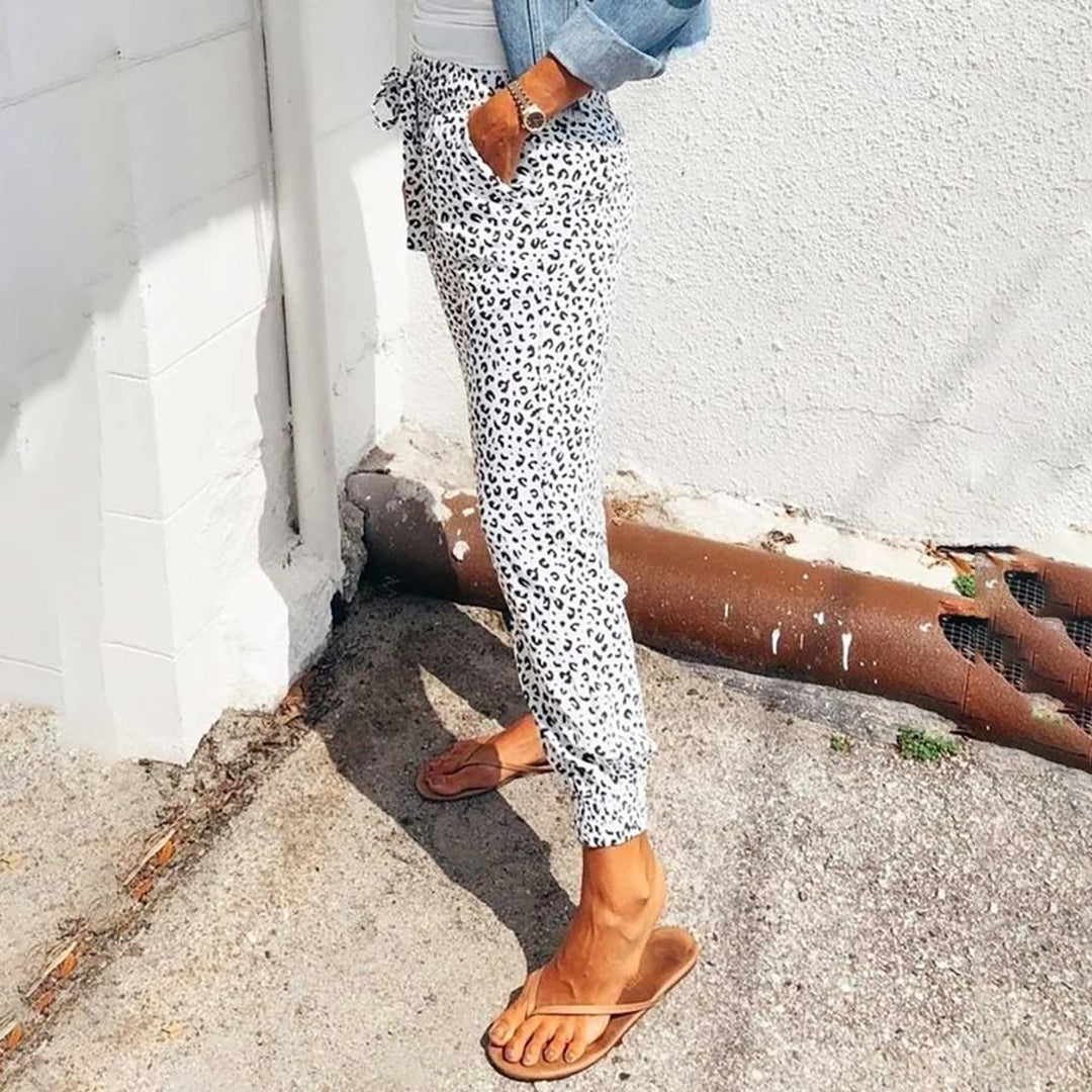 Breathable women’s jogger Pants – unique leopard pattern, polyester, for casual activities