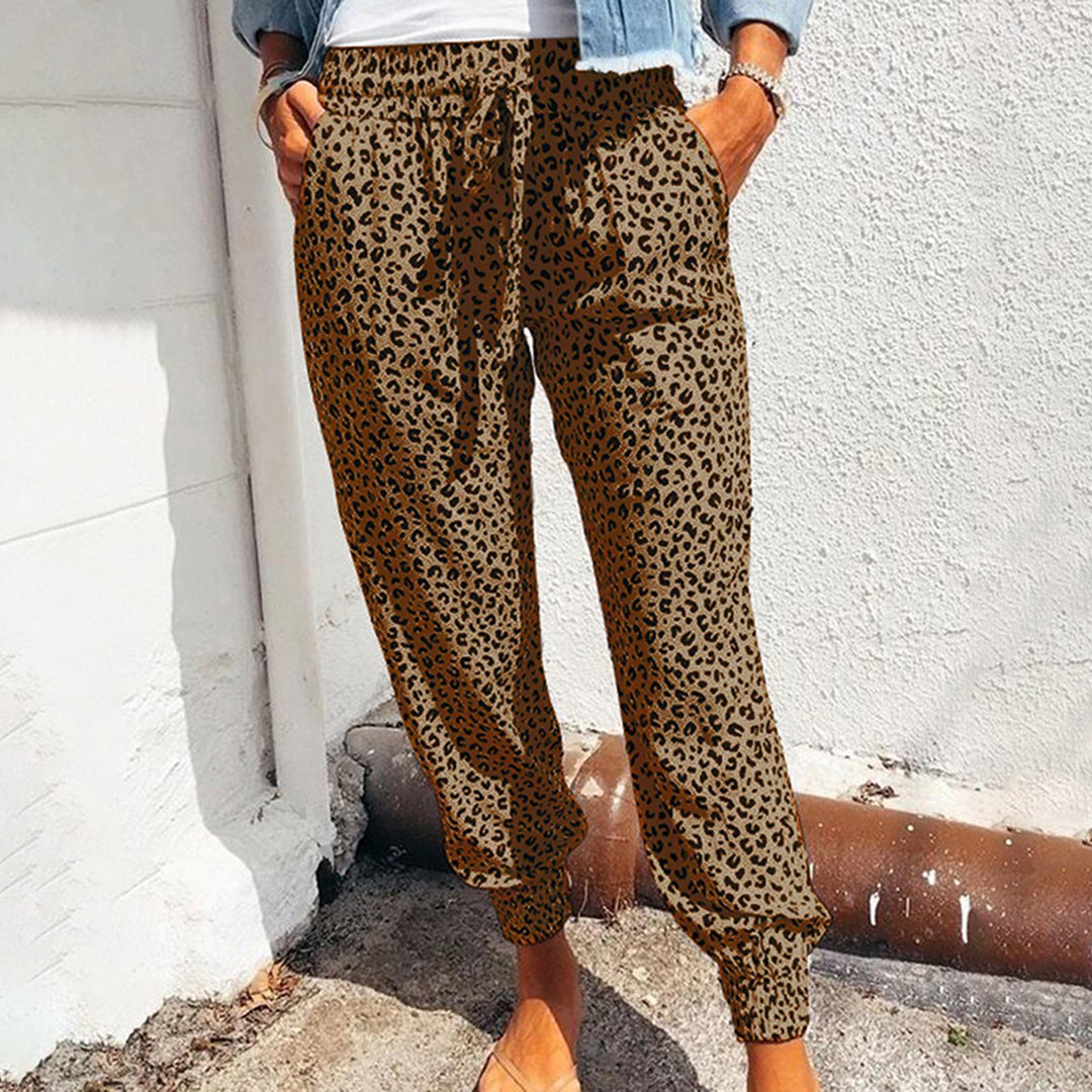 Breathable women’s jogger Pants – unique leopard pattern, polyester, for casual activities