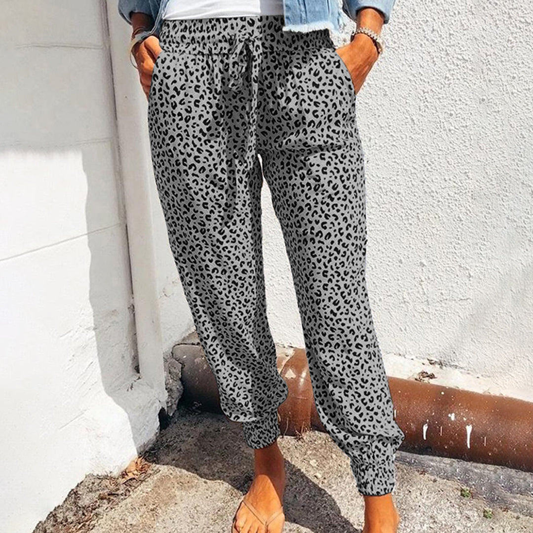 Breathable women’s jogger Pants – unique leopard pattern, polyester, for casual activities