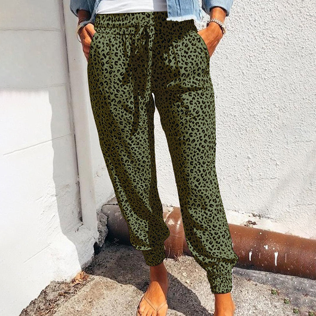 Breathable women’s jogger Pants – unique leopard pattern, polyester, for casual activities
