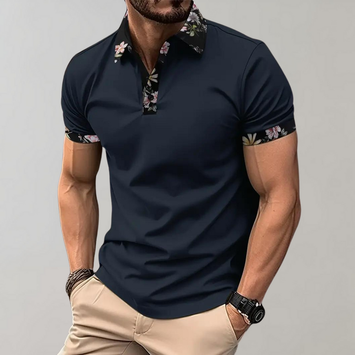 Breathable men’s polo shirt – floral design, polyester, for casual days