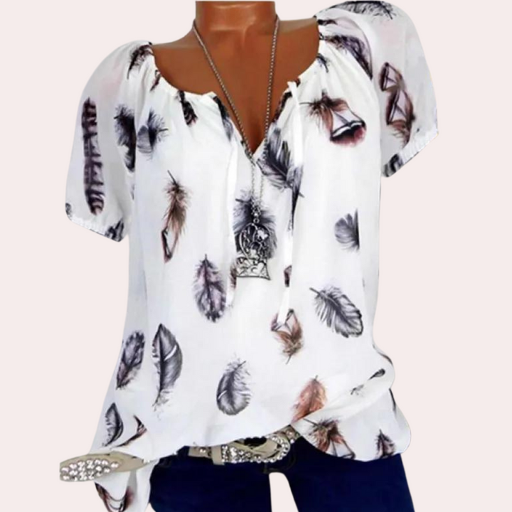 Breathable women’s blouse – relaxed V-neck, cotton, for summer outings