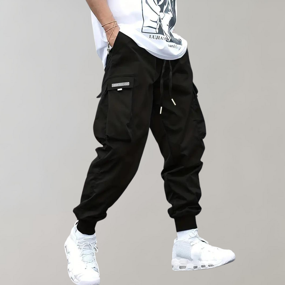 Relaxed Fit Black Cargo Pants for Men, Breathable and Flexible Casual Pants with Functional Pockets