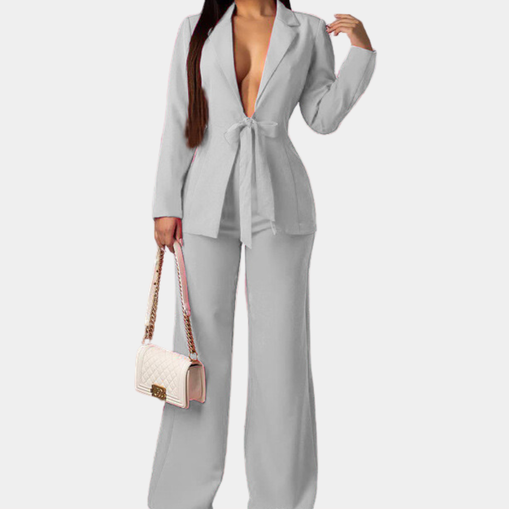 Lightweight women’s blazer set – long sleeve with tie waist, blended fabric, for special occasions