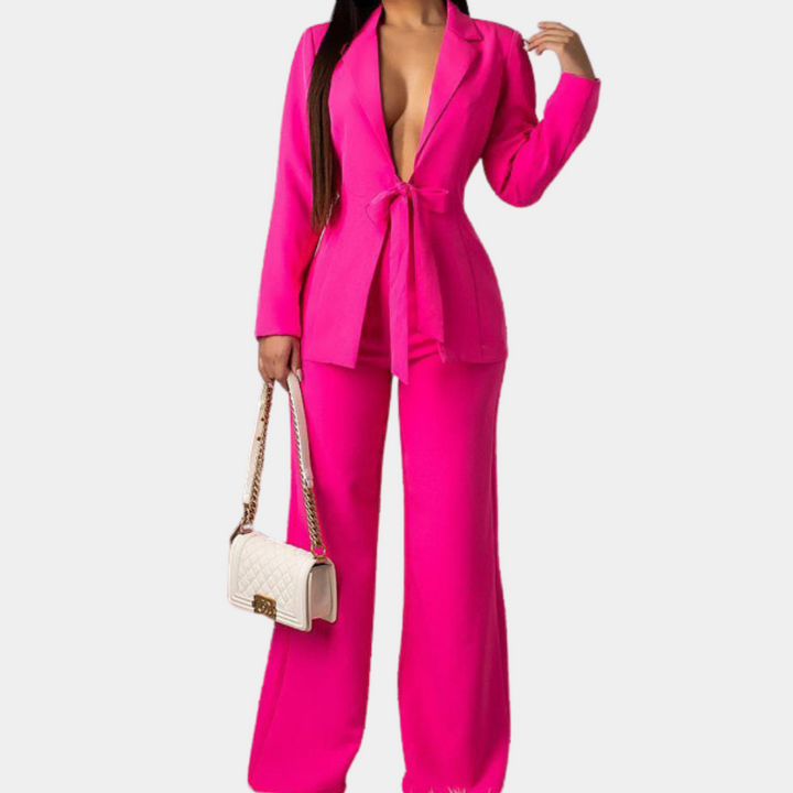 Lightweight women’s blazer set – long sleeve with tie waist, blended fabric, for special occasions