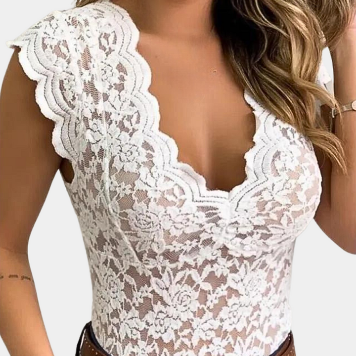 Lightweight women’s lace blouse – sleeveless V-neck design, breathable fabric, for special occasions
