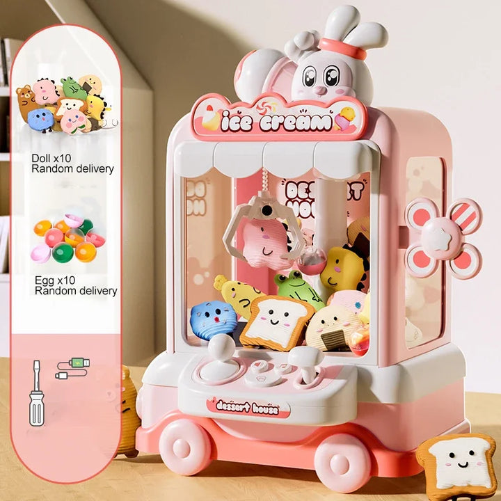 Mini Cartoon Claw Crane Machine Toy for Kids - Plush Rabbit Doll Grabber with Music &amp; Lights