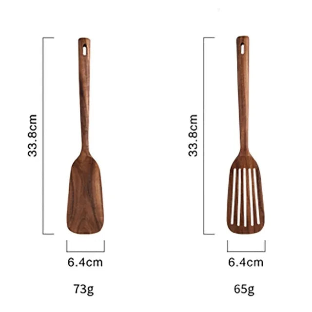 Natural Teak Wooden Kitchen Utensil Set – Eco-Friendly Cooking Spoons Non-Stick Safe 2026