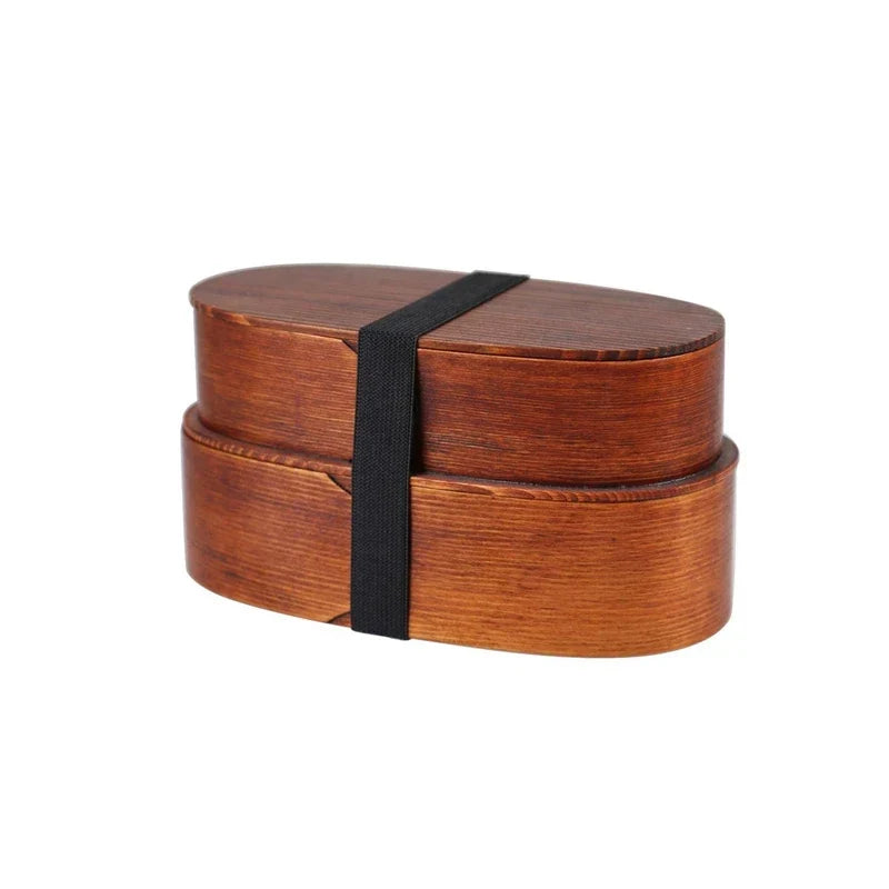 Wooden Japanese Style Bento Box Double-Layer Lunch Container for Workers &amp; Students