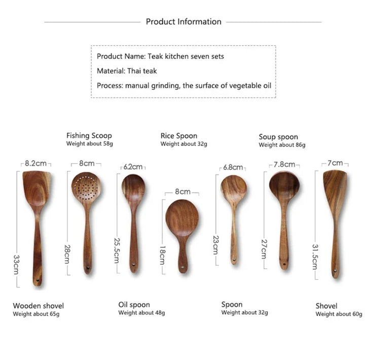 Natural Teak Wooden Kitchen Utensil Set – Eco-Friendly Cooking Spoons Non-Stick Safe 2026