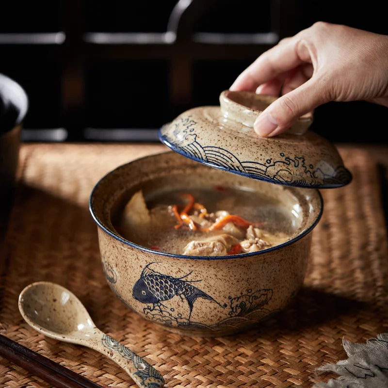Ramen Bowl Large Ceramic With Lid Retro Fall 2025 Tableware