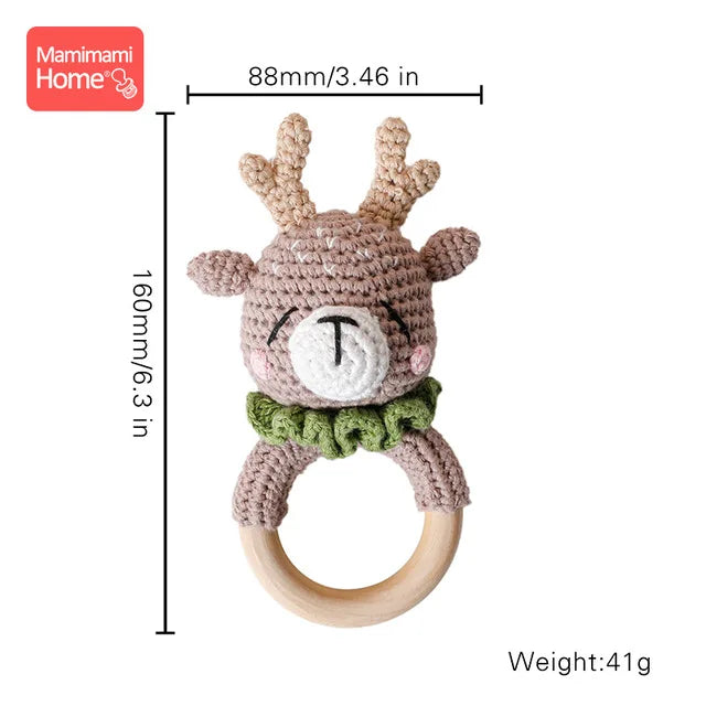 Wooden Crochet Baby Teether Rattle Toy, BPA-Free Infant Teething Toy for Newborns, Safe and Engaging Multi-Functional Design