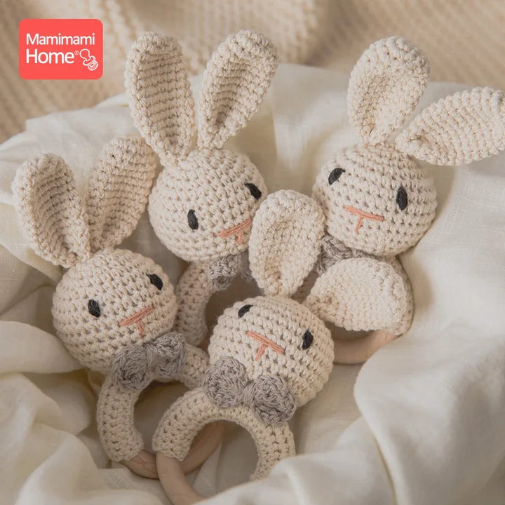 Wooden Crochet Baby Teether Rattle Toy, BPA-Free Infant Teething Toy for Newborns, Safe and Engaging Multi-Functional Design