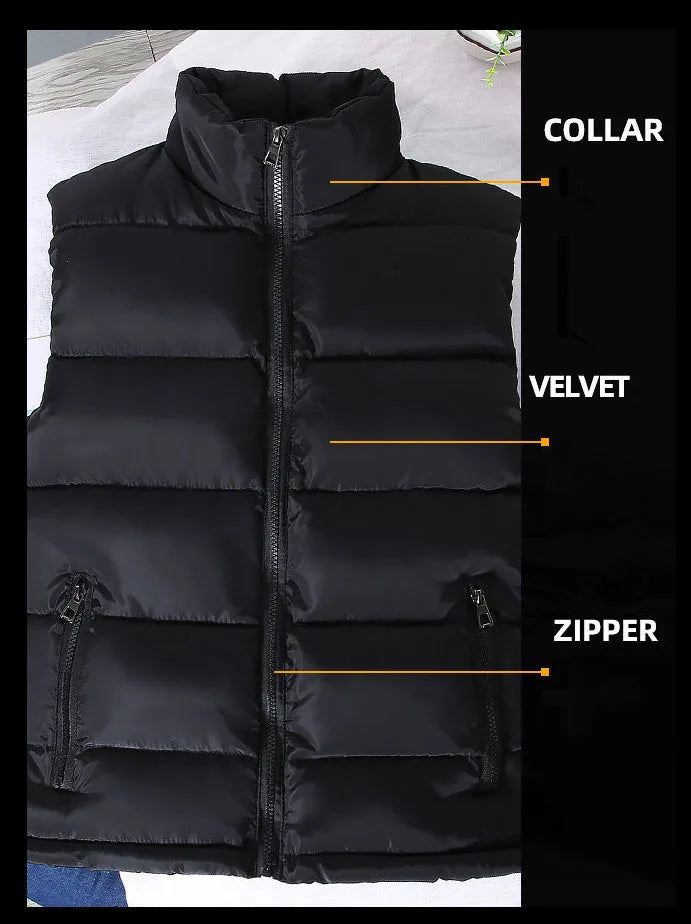 Warm Slim Men’s Puffer Vest - Stand Collar, Polyester, Casual