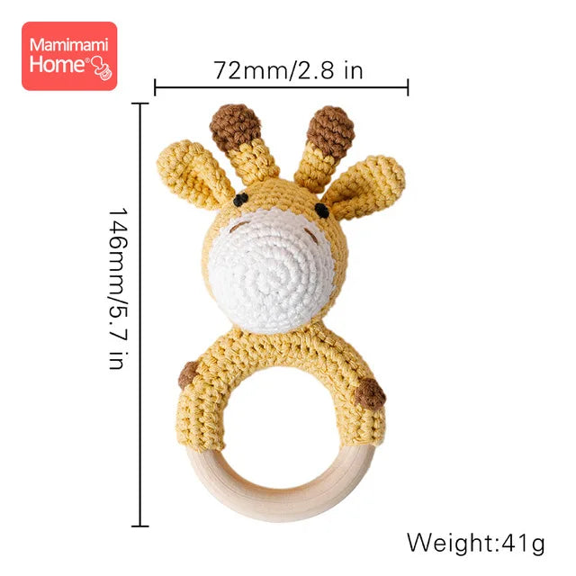 Wooden Crochet Baby Teether Rattle Toy, BPA-Free Infant Teething Toy for Newborns, Safe and Engaging Multi-Functional Design