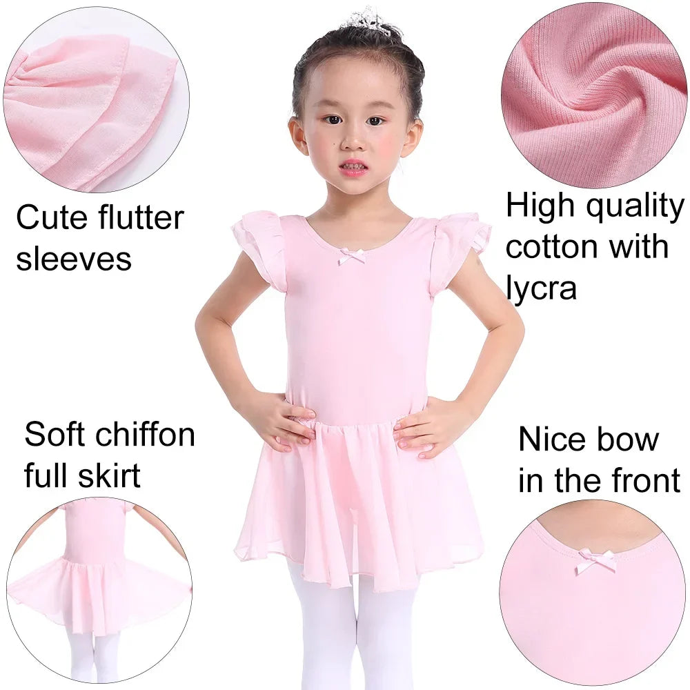 Soft girls ballet leotard with tutu - chiffon skirt, stretch fabric, for dance class