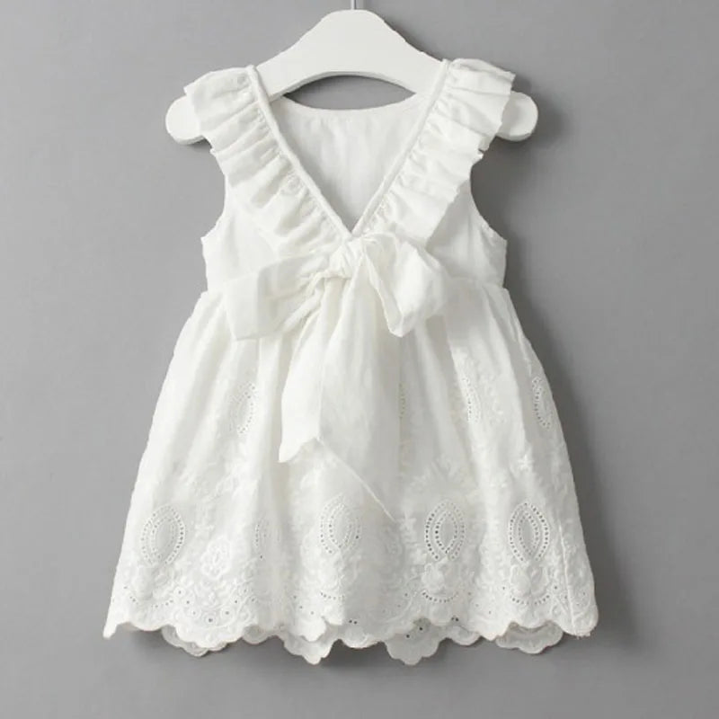 Soft Girls Dress - A-line, Sleeveless, Bow-Front Detail, Cotton-Polyester, Casual Summer Wear