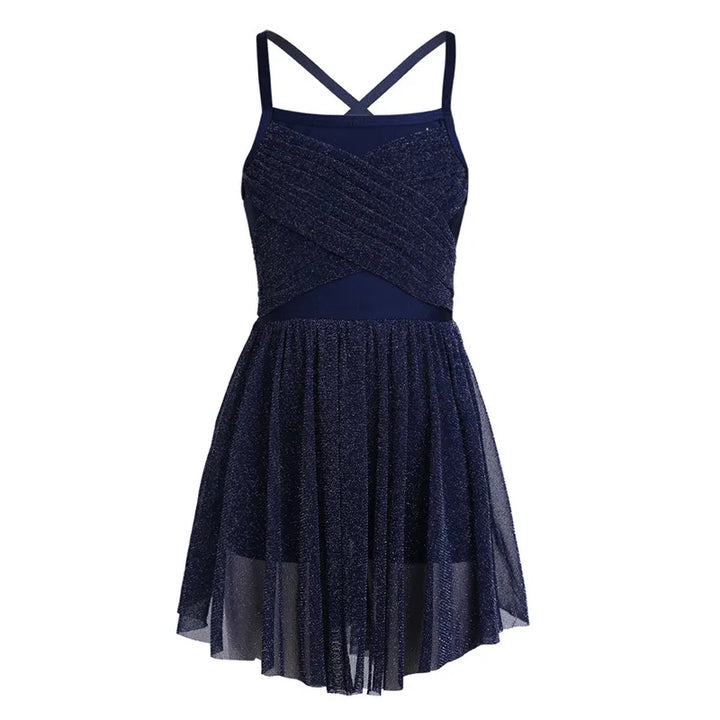 Lightweight Girls’ Dance Dress – Lyrical, Glitter Mesh, Polyester, For Ballet, Gymnastics