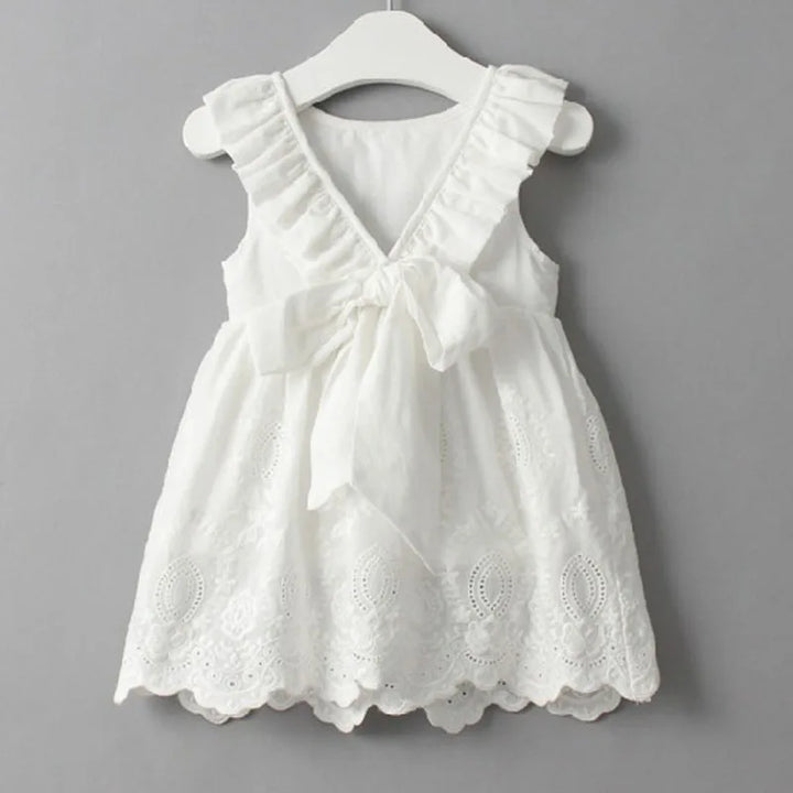 Soft Girls Dress - A-line, Sleeveless, Bow-Front Detail, Cotton-Polyester, Casual Summer Wear