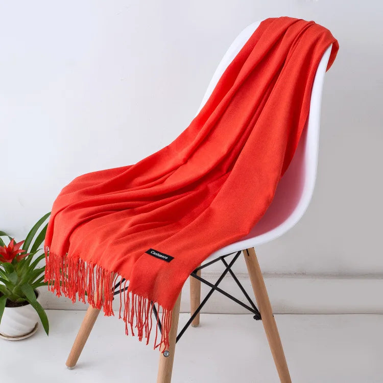Warm Cozy Women Scarf - Long Fringe, Cashmere, Winter