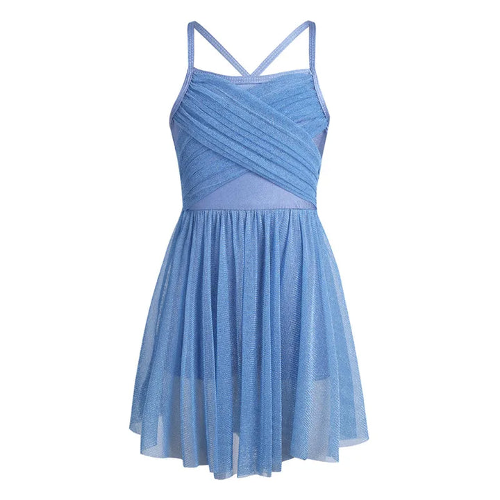 Lightweight Girls’ Dance Dress – Lyrical, Glitter Mesh, Polyester, For Ballet, Gymnastics