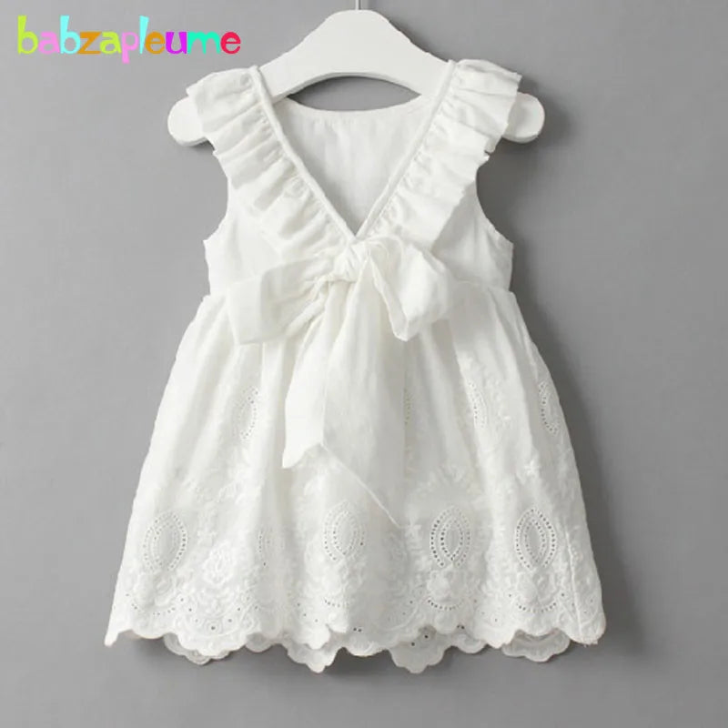 Soft Girls Dress - A-line, Sleeveless, Bow-Front Detail, Cotton-Polyester, Casual Summer Wear