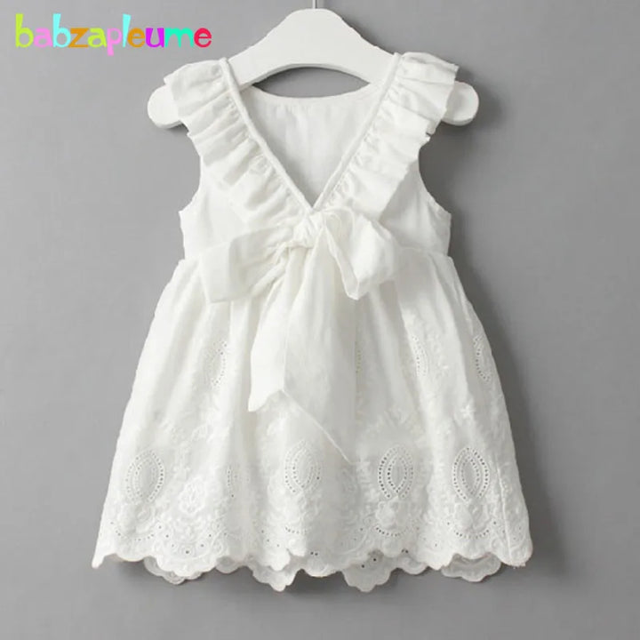 Soft Girls Dress - A-line, Sleeveless, Bow-Front Detail, Cotton-Polyester, Casual Summer Wear