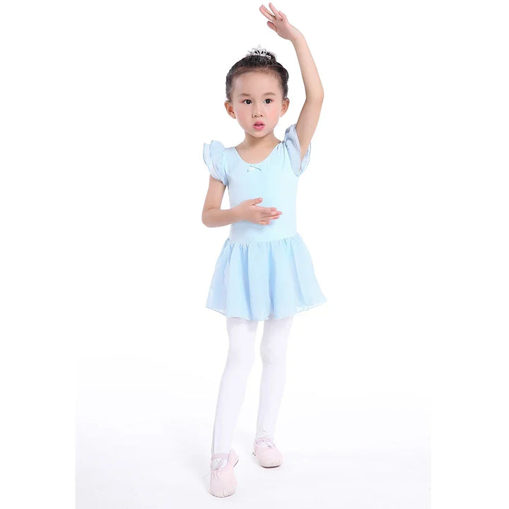 Soft girls ballet leotard with tutu - chiffon skirt, stretch fabric, for dance class