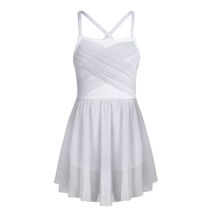 Lightweight Girls’ Dance Dress – Lyrical, Glitter Mesh, Polyester, For Ballet, Gymnastics