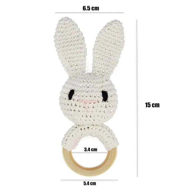 Crochet Bear Teether Rattle Ring Newborn Sensory Toys