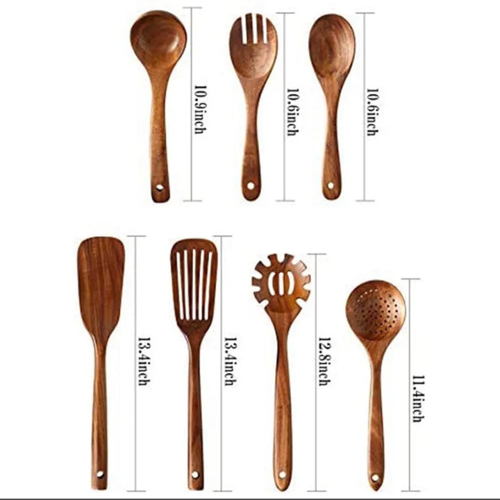 Natural Teak Wooden Kitchen Utensil Set – Eco-Friendly Cooking Spoons Non-Stick Safe 2026