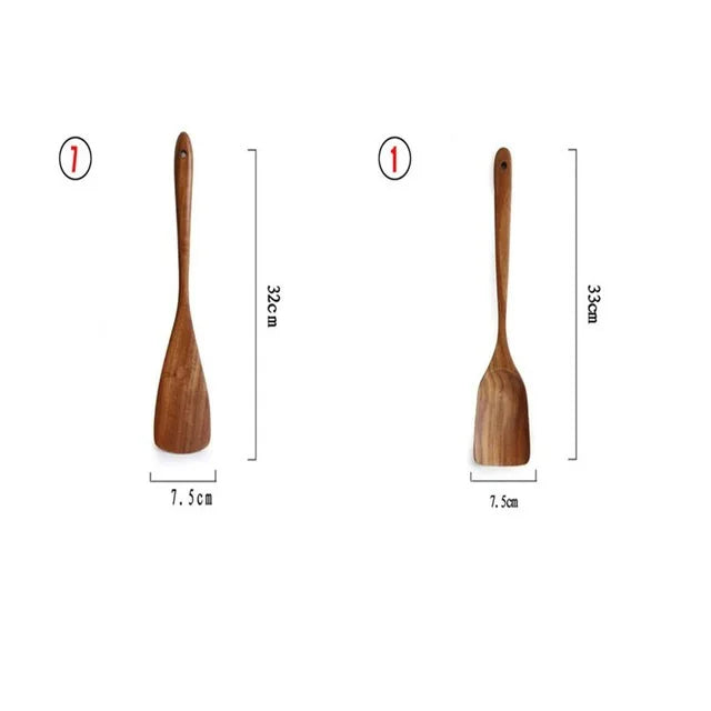 Natural Teak Wooden Kitchen Utensil Set – Eco-Friendly Cooking Spoons Non-Stick Safe 2026