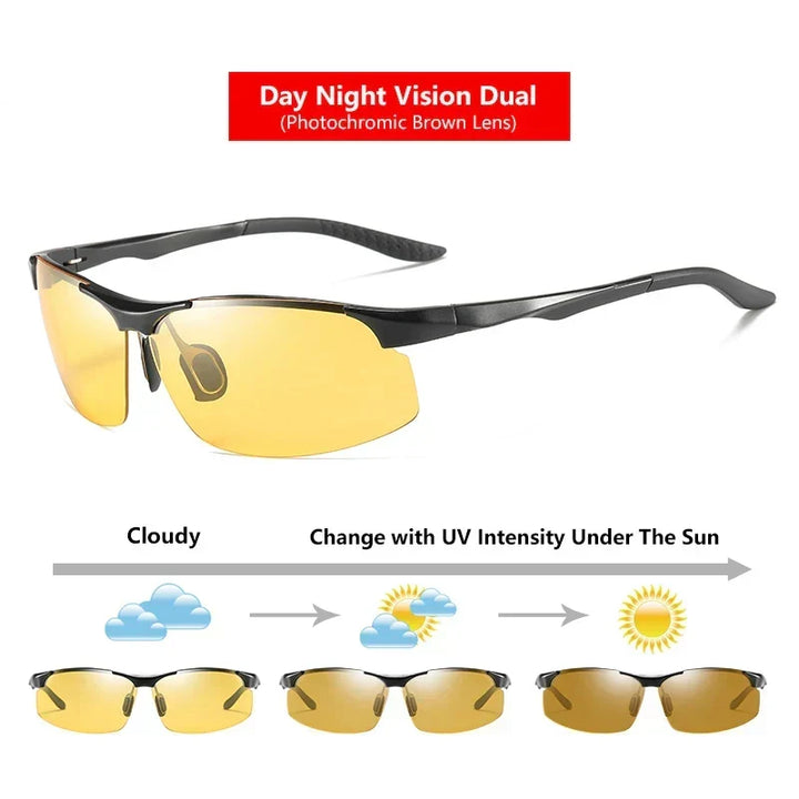 Sunglasses Photochromic Polarized UV400 Rimless Driving Glasses, Day Night Vision, Lightweight Frame VT2173