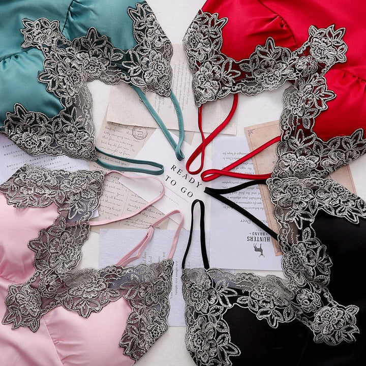 Silk Pajamas Set for Women, Adjustable Straps, Elegant Lace Design, Soft and Comfortable Sleepwear, Breathable Satin Fabric