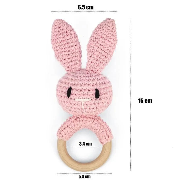 Crochet Bear Teether Rattle Ring Newborn Sensory Toys