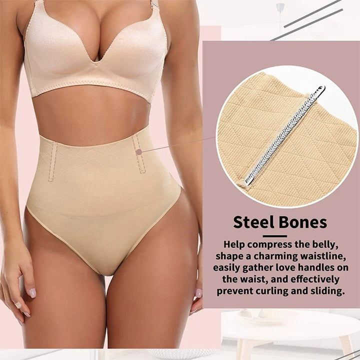 High Waist Tummy Control Thong Shapewear with Butt Lifter and Steel Bones for a Smooth Silhouette