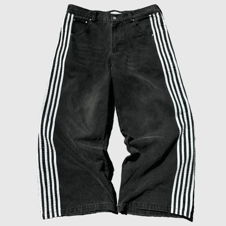Wide Leg Jeans with Embroidered Cross Design, Unisex Y2K Style, Comfortable Baggy Fit, Sizes S to 3XL