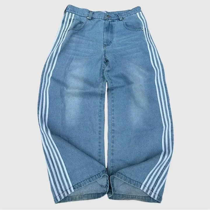 Wide Leg Jeans with Embroidered Cross Design, Unisex Y2K Style, Comfortable Baggy Fit, Sizes S to 3XL
