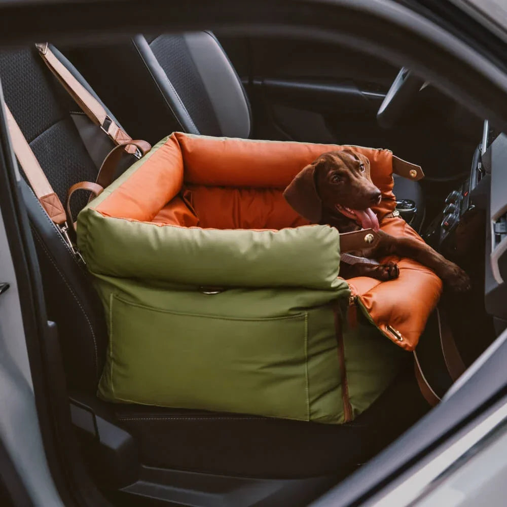 Pet Outing Lathe Luxury Faux Leather Dog Car Seat - Portable Booster Bed for Cats and Dogs