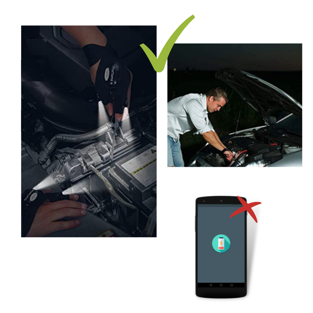 LED Gloves With Waterproof Lights - Battery Powered, Comfortable for Camping and Repairs