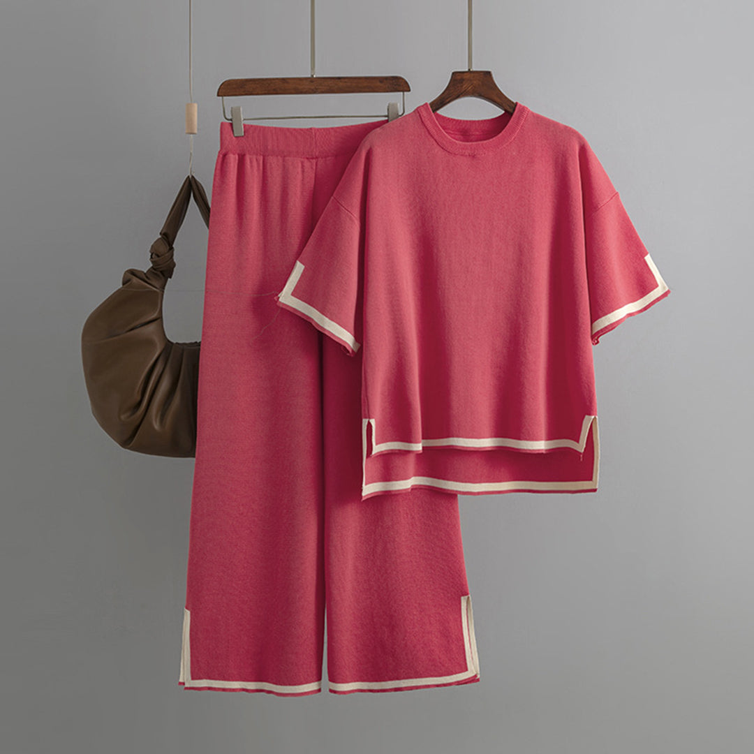 Lightweight &amp; flattering women’s summer two-piece set – relaxed fit top and Pants, breathable polyester, for everyday wear