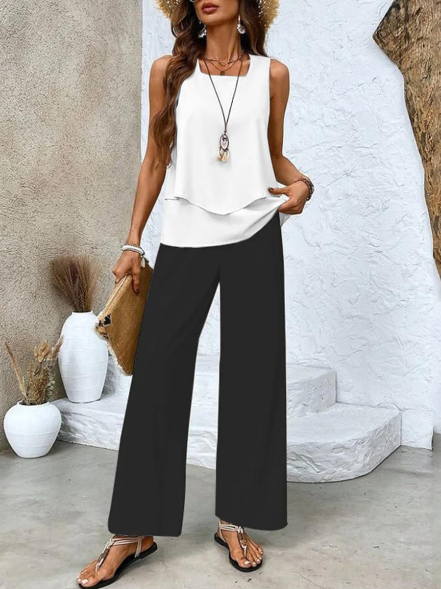Lightweight &amp; breathable women’s summer ensemble – sleeveless top, airy fabric, for warm days