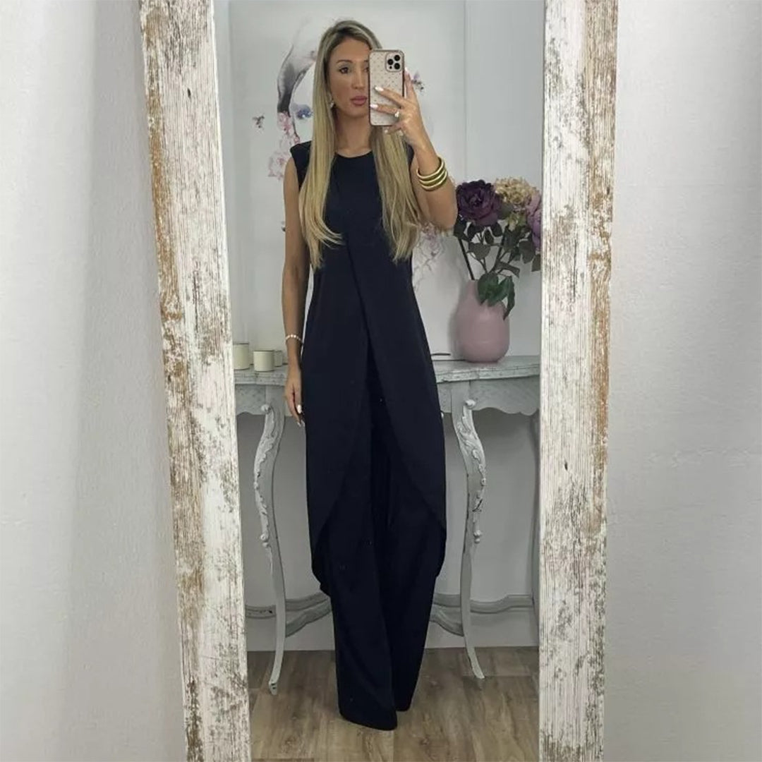 Lightweight &amp; flowy women’s two-piece set – sleeveless top, wide-leg Pants, for summer