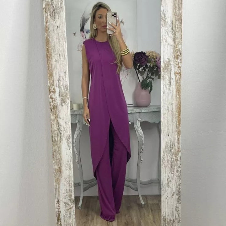 Lightweight &amp; flowy women’s two-piece set – sleeveless top, wide-leg Pants, for summer