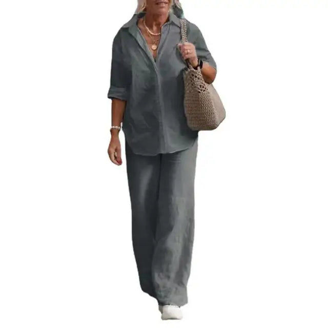 Lightweight &amp; versatile women’s linen set – elegant design, 100% linen, for any occasion