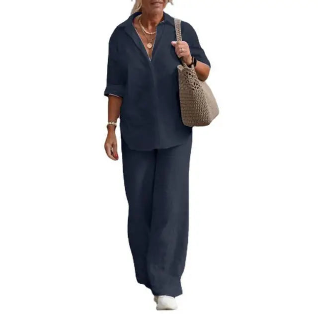 Lightweight &amp; versatile women’s linen set – elegant design, 100% linen, for any occasion